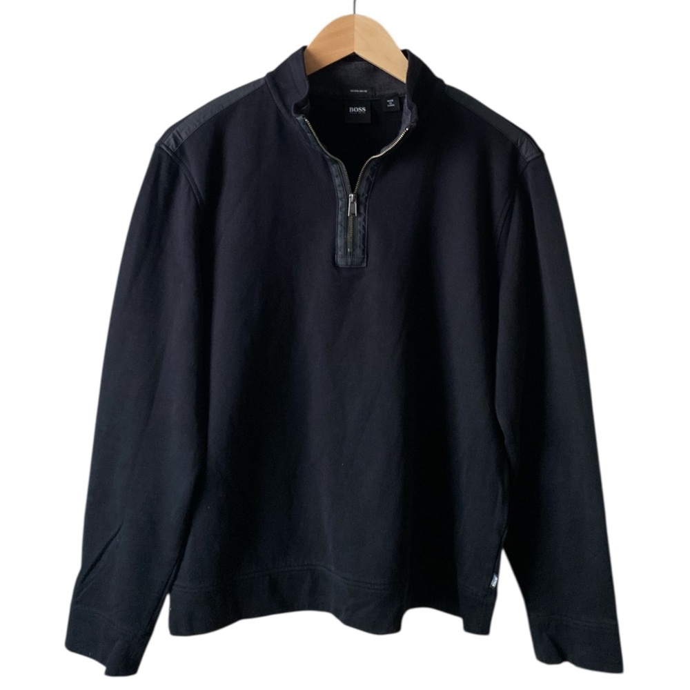 Hugo Boss Men's Sidney 1/4 Zip Stand Collar Black Sporty Pullover Size Large - Picture 3 of 8
